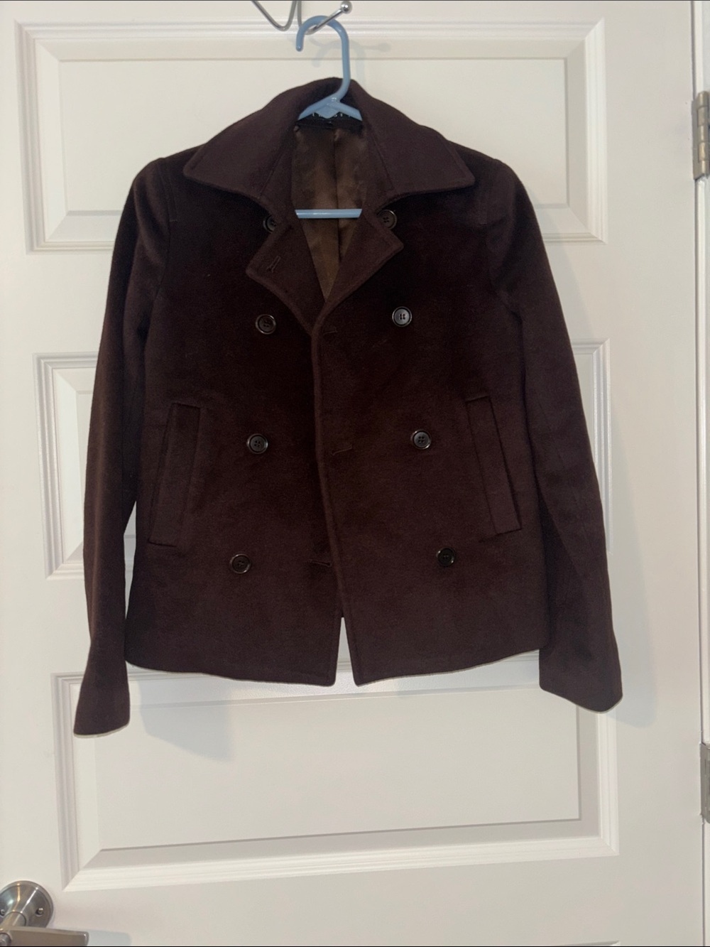 Theory Double-Breasted Peacoat in Dark Brown